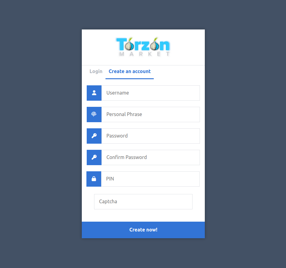 TorZon Market Registration Interface - Account Creation Process