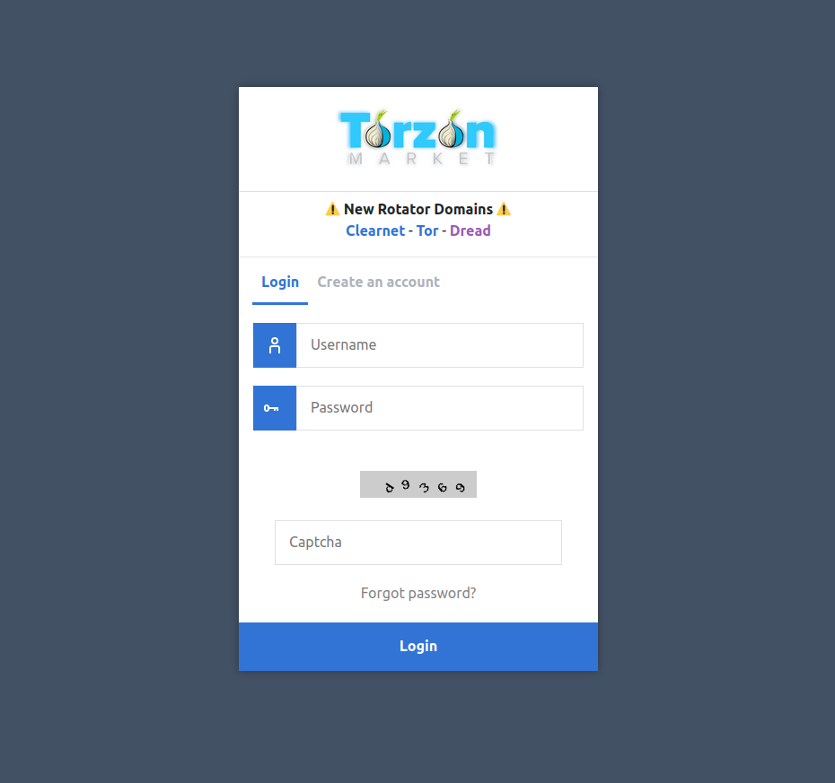 TorZon Market Login Screen - Secure User Authentication